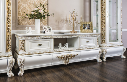 Гостиная "АЛСУ" 1+тв+2, белый глянец. Фото №3