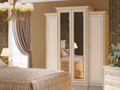 Шкаф распашной четырехдверный с пеналами и зеркалом Венето. Фото №5