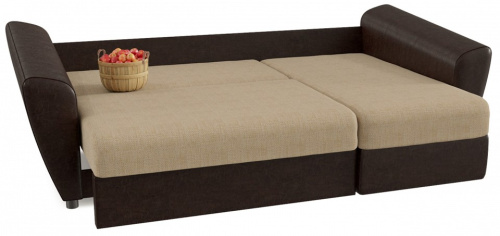 Диван угловой Амстердам Флауэрс еврокнижка (рогожка+экокожа, Бежевый) 245/85/155 правый. Фото №2