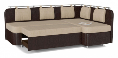 Диван кухонный угловой Сюрприз Лагуна М2 со спальным местом Беж Дельфин (рогожка+экокожа, Бежевый) 181/89/121 правый. Фото №2