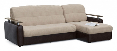 Диван угловой Денвер Бежевая рогожка/Коричневая экокожа Аккордеон (рогожка+экокожа, Бежевый) 251/90/162 правый. Фото №2