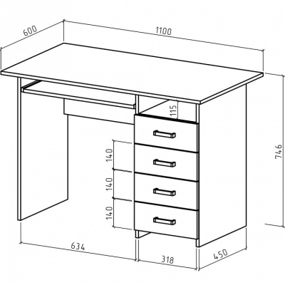 Стол компьютерный Лайт-5К-Дуб-сонома/Белый. Фото №2