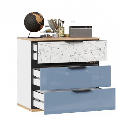 Комод Урбан (Дуб Золотой/Белый/Капри синий, исполнение 1) фото Комод Урбан (Дуб Золотой/Белый/Капри синий, исполнение 1). Фото №2
