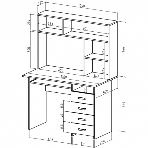 Стол компьютерный Лайт-5К с надстройкой-Дуб-сонома/Белый. Фото №2