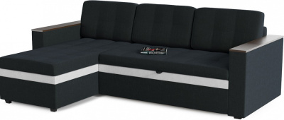 Диван угловой Атланта (Атлантик) Dark Blue без стола дельфин Синий велюр+экокожа, угол левый. Фото №2