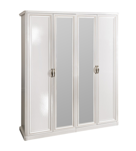 Шкаф 4-х ств (2+2) с зеркалами Натали белый глянец. Фото №1