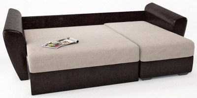 Диван угловой Амстердам Классик Венге еврокнижка (рогожка+экокожа, Бежевый) 235/85/155 правый. Фото №2