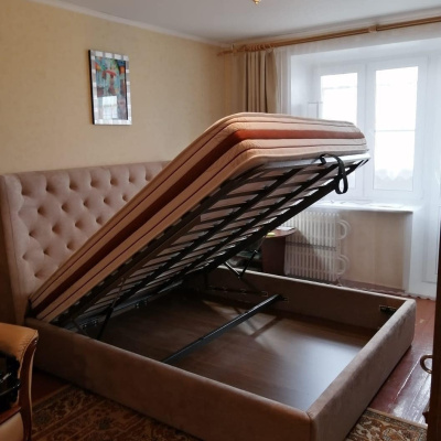 Кровать 1726 BEIGE бежевая с ящиком для белья. Фото №4