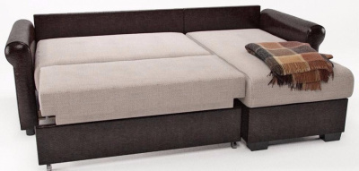 Диван угловой Рейн Венге дельфин (рогожка+экокожа, Бежевый) 240/86/153 правый. Фото №2