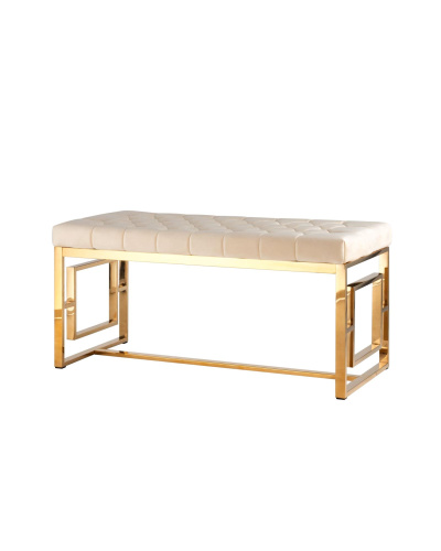 Банкетка-скамейка БРУКЛИН велюр бежевый сталь золото. Фото №1
