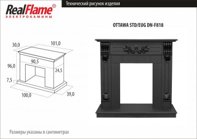 Электрокамин RealFlame Ottawa WT с Fobos Lux S BL. Фото №2