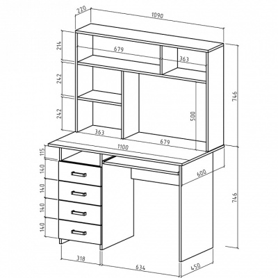 Стол компьютерный Лайт-4К с надстройкой-Дуб-сонома/Белый. Фото №2