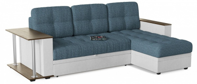 Диван Угловой Атланта Классик 11 со столом дельфин Голубой рогожка+экокожа, столик слева, угол правый. Фото №2