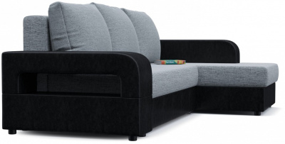 Диван угловой Дублин (Дубай) Грей еврокнижка (рогожка+экокожа, Серый) 265/91/171 правый. Фото №2