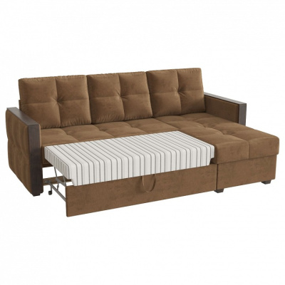 Диван угловой Валенсия 3 дельфин (вельвет, Коричневый) 221/82/152 правый. Фото №2