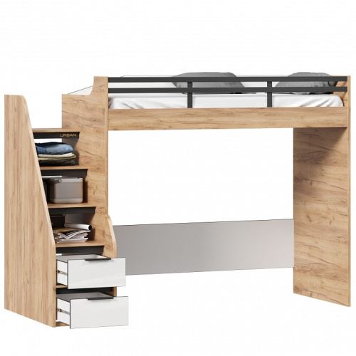 Кровать-чердак Урбан (правая Дуб Золотой/Белый). Фото №2