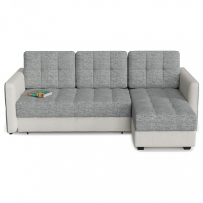 Диван угловой Лофт еврокнижка (рогожка+экокожа, Серый) 225/90/160 правый. Фото №2