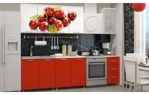 Кухня ЛДСП Фортуна с фотопечатью вишня 2000, красная. Фото №1
